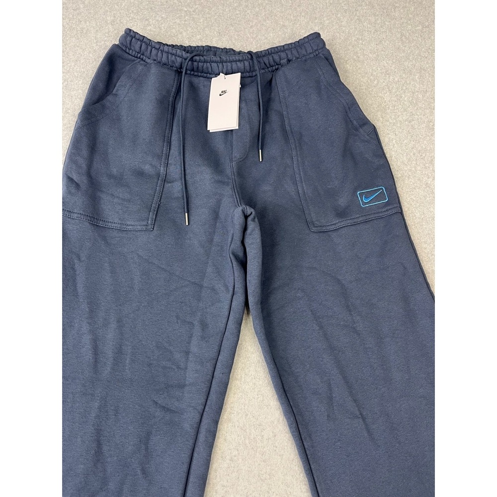 Nike Sportswear Fleece Sweatpants Mens M Blue Swoosh Box Graphic Open Hem Relaxe - Picture 3 of 15